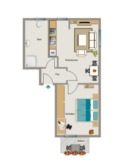 Etagenwohnung Bottrop Batenbrock - 1.5 Zimmer, 42 m&sup2;, 410&euro; | Angebot:26043936