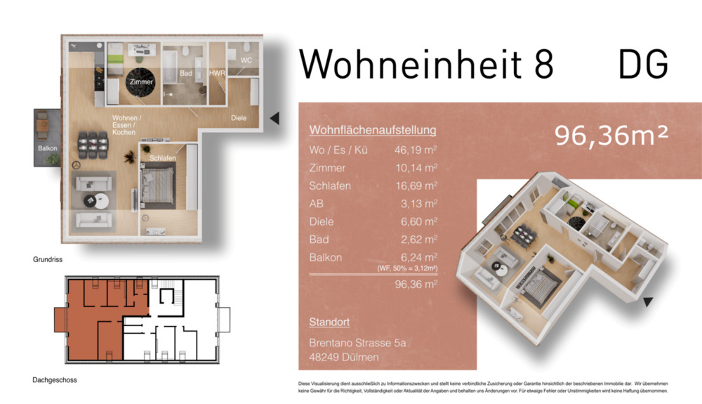 Etagenwohnung Dülmen - 2 Zimmer, 53 m&sup2;, 231.650&euro; | Angebot:25695381