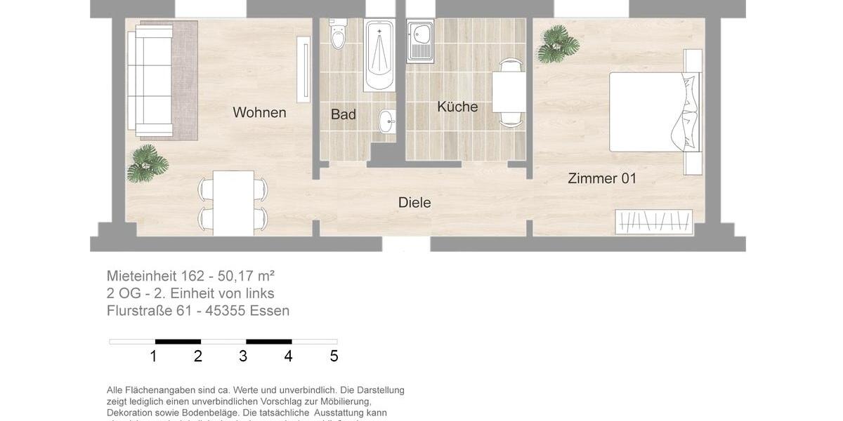 Etagenwohnung Essen Stadtbezirk IV - 2 Zimmer, 50 m&sup2;, 485&euro; | Angebot:26649713