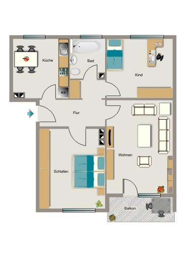 Erdgeschoßwohnung Essen Stadtbezirk IV - 3.5 Zimmer, 58 m&sup2;, 504&euro; | Angebot:26702988