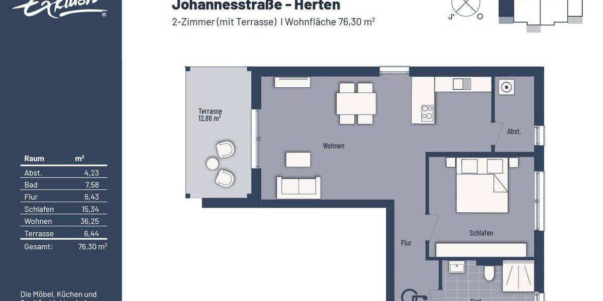 Etagenwohnung Herten Bertlich - 2 Zimmer, 76 m&sup2;, 315.000&euro; | Angebot:25745266