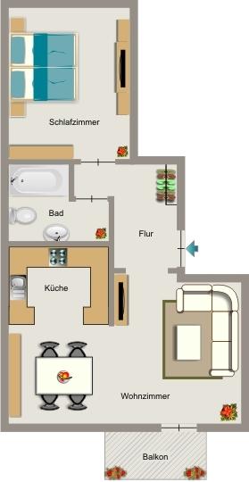 Erdgeschoßwohnung Essen Stadtbezirk VII - 2.5 Zimmer, 62 m&sup2;, 396&euro; | Angebot:26042962