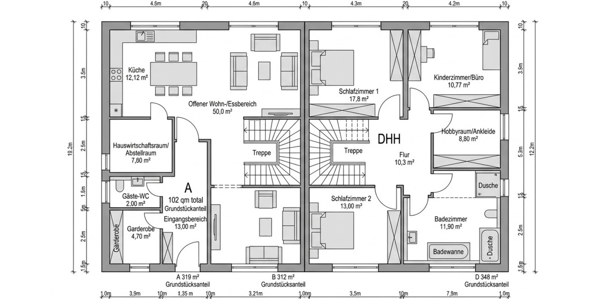 Doppelhaushälfte Essen Kupferdreh - 4 Zimmer, 102 m&sup2;, 635.715&euro; | Angebot:26043418