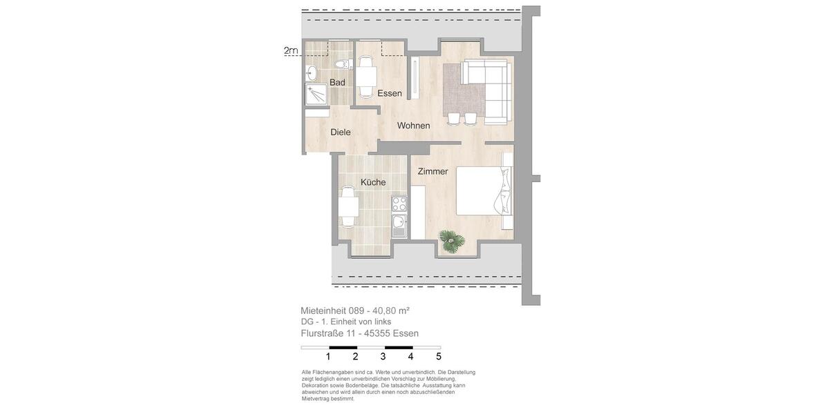 Dachgeschoßwohnung Essen Stadtbezirk IV - 2 Zimmer, 41 m&sup2;, 405&euro; | Angebot:25807030