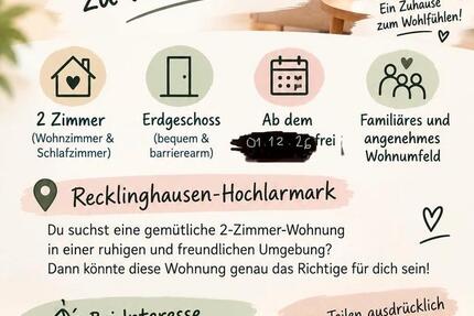 Wohnung Recklinghausen Grullbad - 2 Zimmer, 50 m&sup2;, 550&euro; | Angebot:27572296