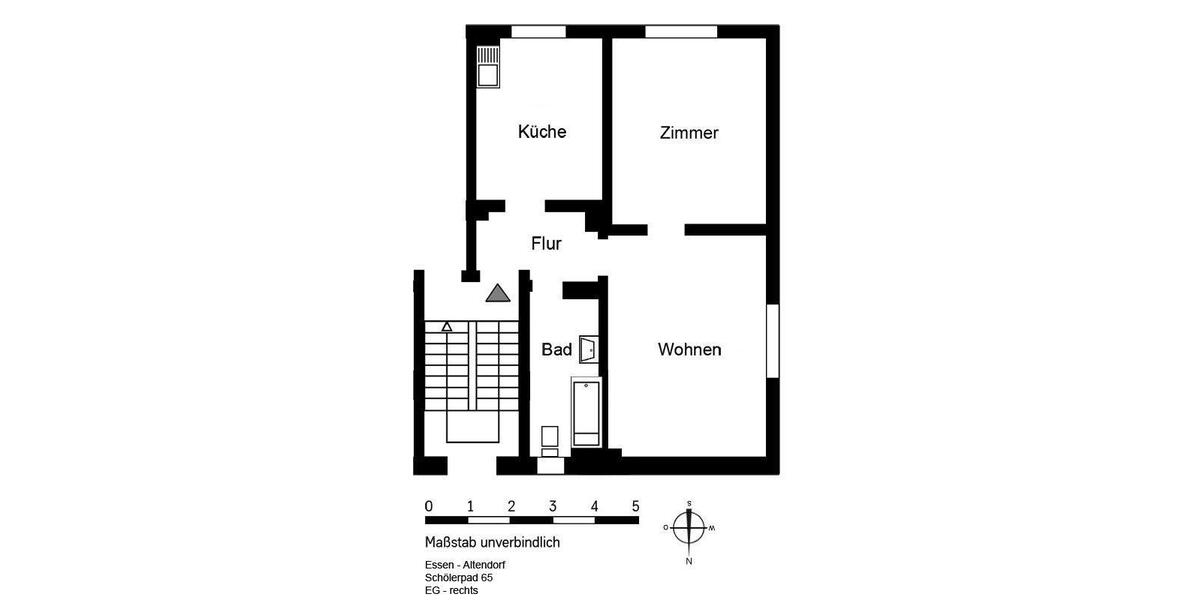 Erdgeschoßwohnung Essen Stadtbezirk III - 2.5 Zimmer, 58 m&sup2;, 459&euro; | Angebot:26042316