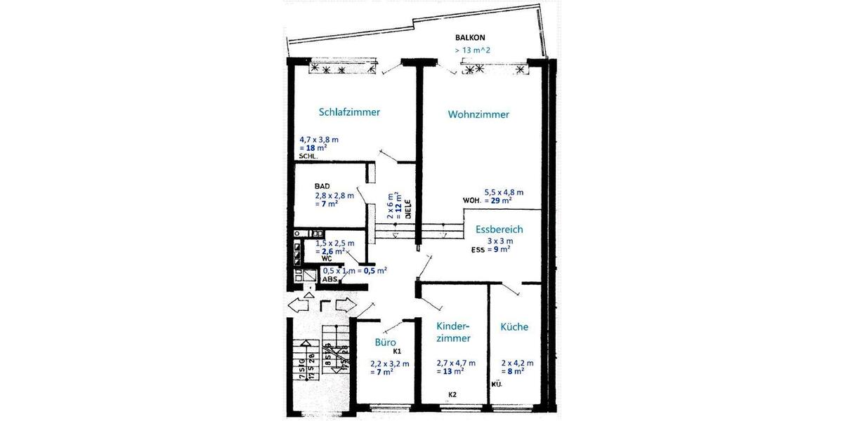 Etagenwohnung Essen Stadtbezirk III - 4 Zimmer, 113 m&sup2;, 1.200&euro; | Angebot:26632825