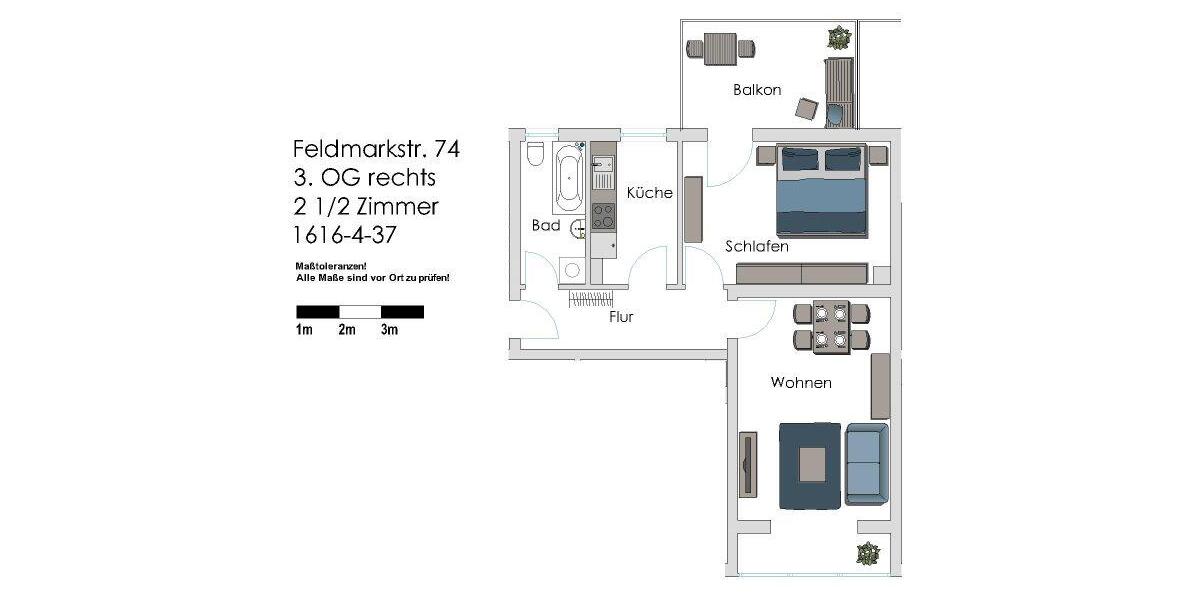 Etagenwohnung Gelsenkirchen Gelsenkirchen-Mitte - 2.5 Zimmer, 58 m&sup2;, 357&euro; | Angebot:25927196