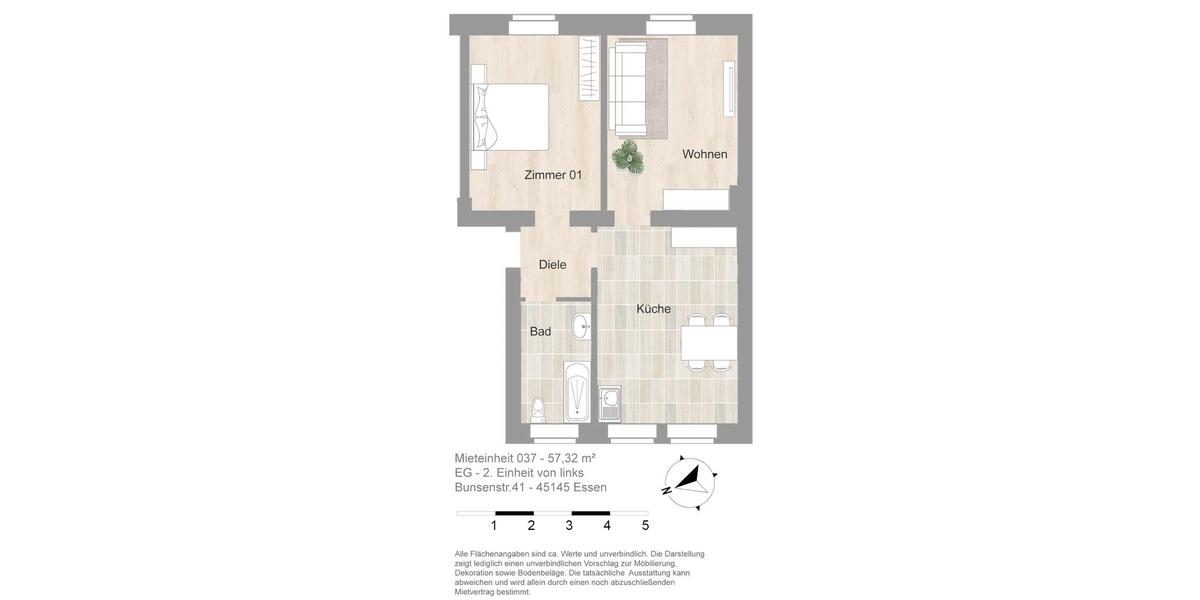 Erdgeschoßwohnung Essen Stadtbezirk III - 2 Zimmer, 57 m&sup2;, 500&euro; | Angebot:25901443